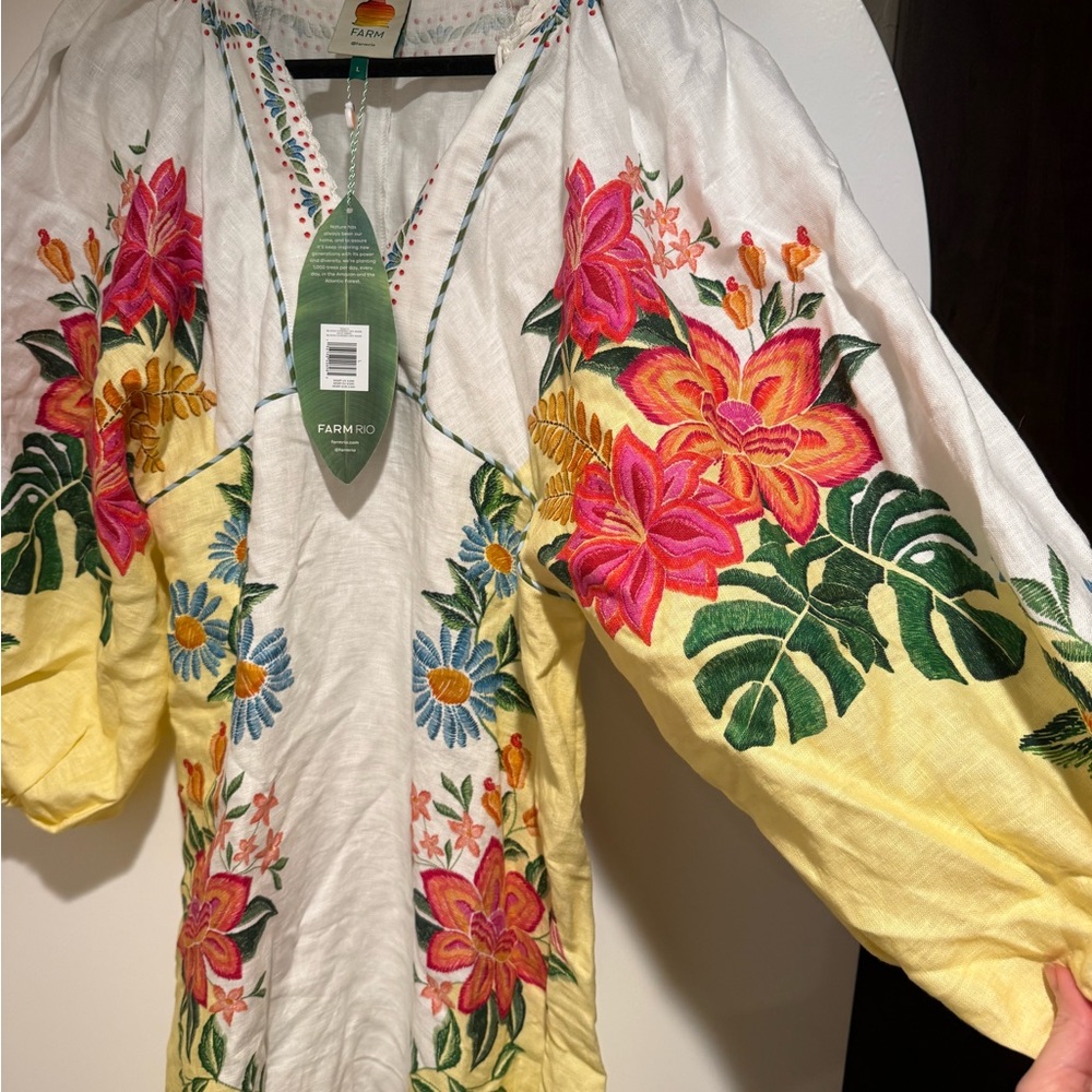 Farm Rio Bloom Garden embroidered linen maxi dress, Size L - Picture 7 of 14